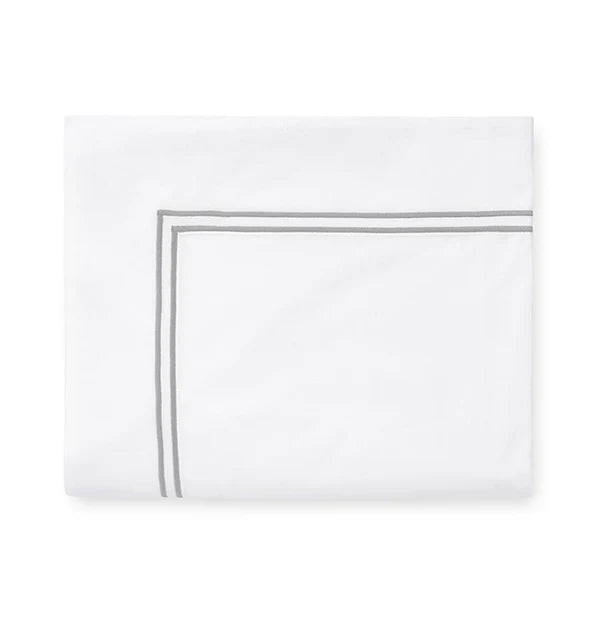 SFERRA - Grande Hotel White/Silver Queen Flat Sheet with the couple's monogram