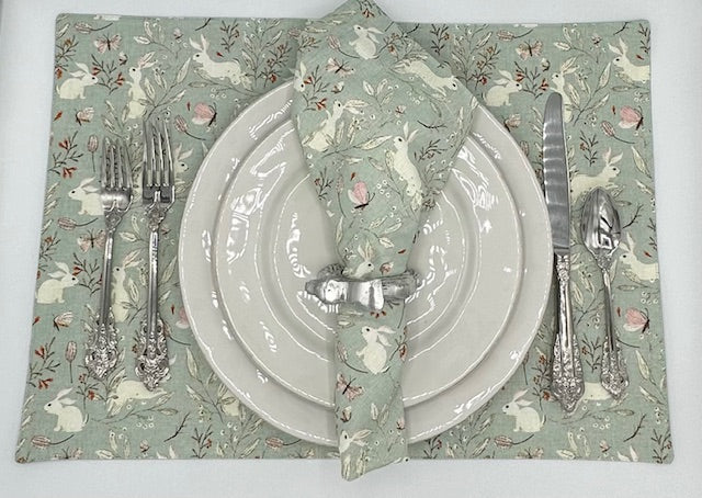 Frolicking Bunny Napkin- Mist