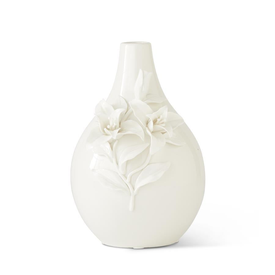White Ceramic Vase with Lilies