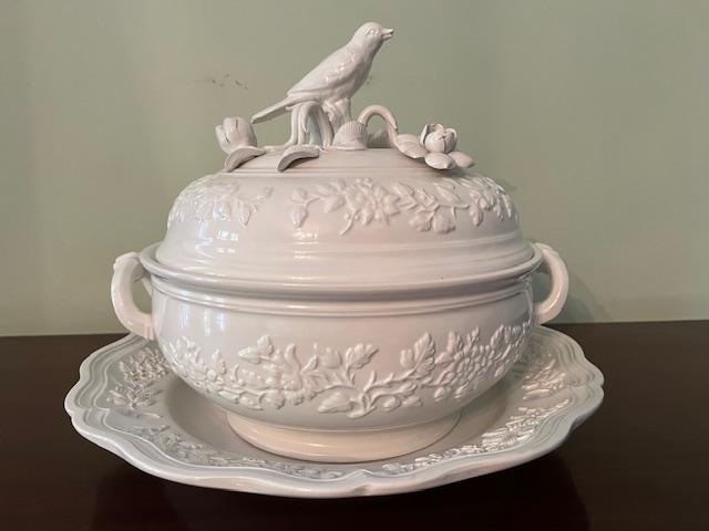 Large Three Piece Creamware Soup Tureen