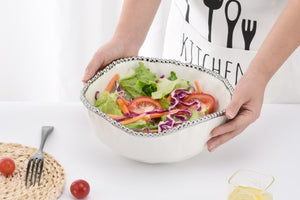 Large Salad Bowl - White with silver Finish