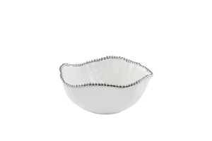 Large Salad Bowl - White with silver Finish