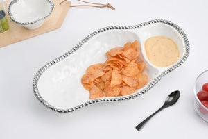 Two Section Chip and Dip - White with silver Finish