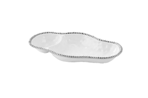 Two Section Chip and Dip - White with silver Finish