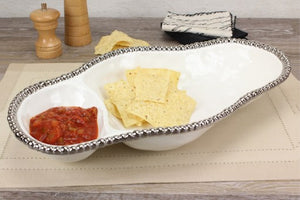 Two Section Chip and Dip - White with silver Finish