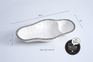 Two Section Chip and Dip - White with silver Finish