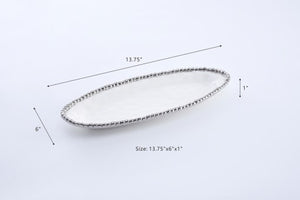 Small Oval Serving Piece - White with silver Finish