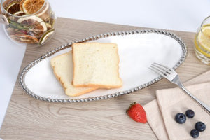 Small Oval Serving Piece - White with silver Finish