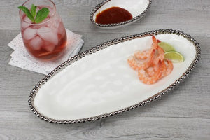 Small Oval Serving Piece - White with silver Finish