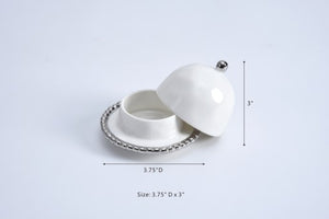 Round Covered Butter Dish - White with silver Finish