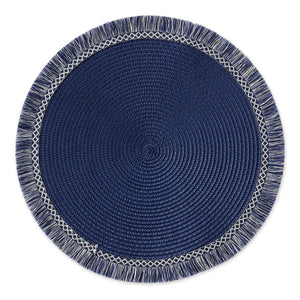 Blue Fringe Round Woven Placemats - Set of 4