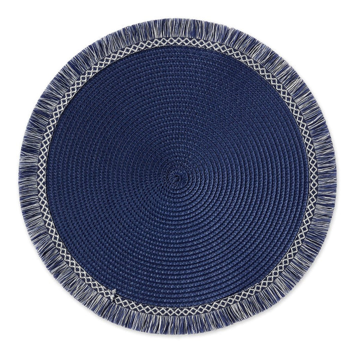 Blue Fringe Round Woven Placemats - Set of 4