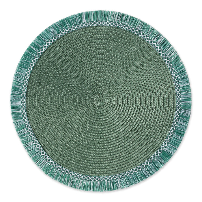 Green Fringe Round Woven Placemats - Set of 4
